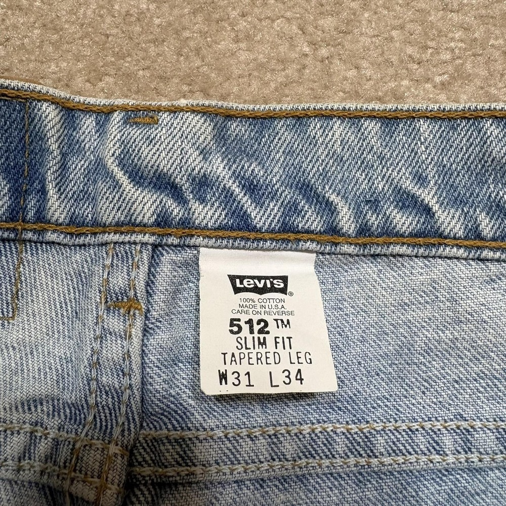 Vtg Levis 512 Jeans Mens‎ 29x33 Blue Slim Tapered Denim Pants Light Wash USA 90s - Picture 5 of 16